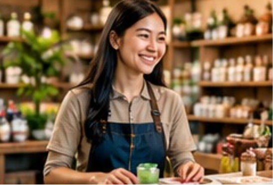 Indonesian small business owner at work